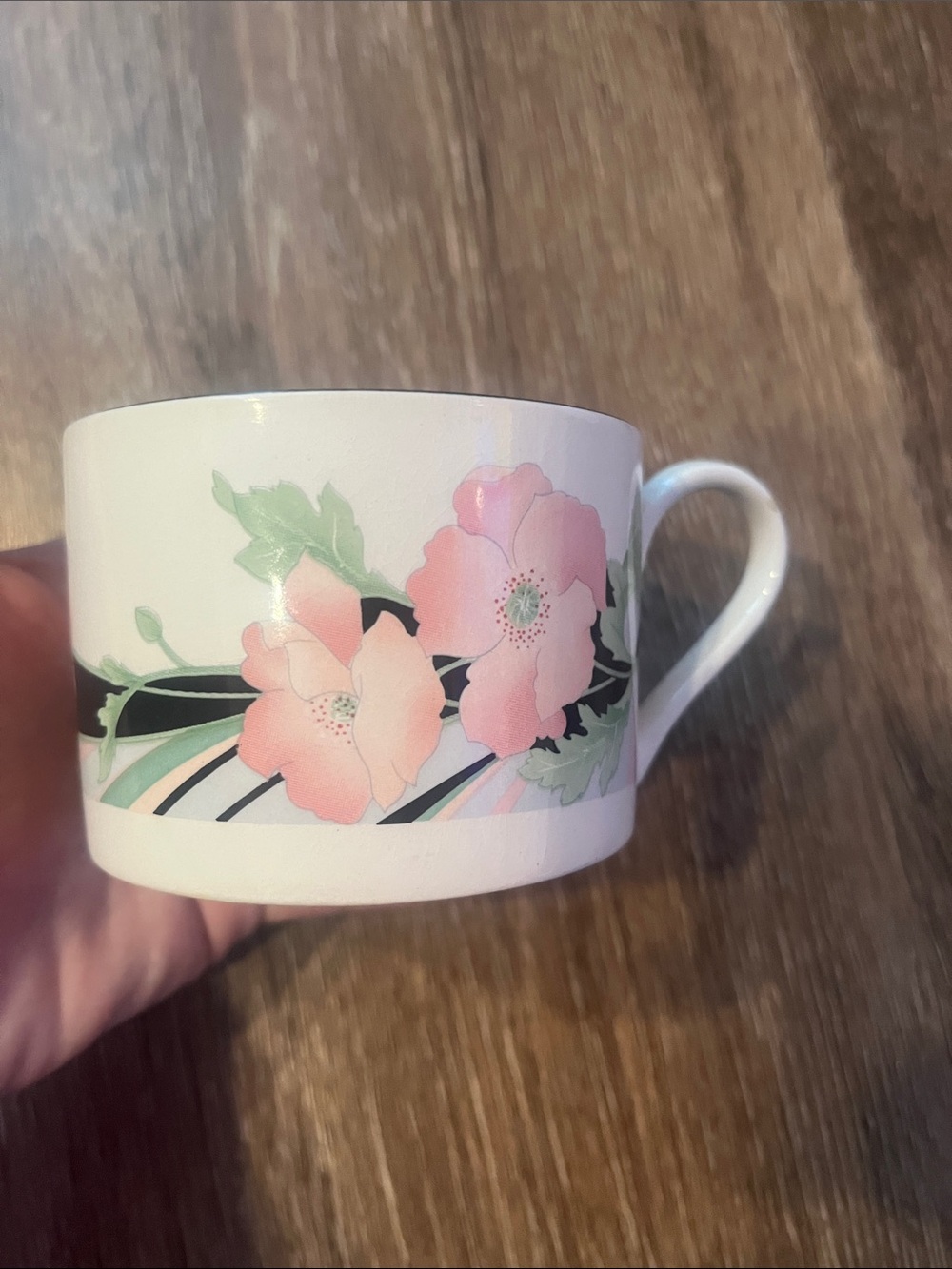 Vintage Sango Jolie White Porcelain Floral Teacup with Pink Flowers